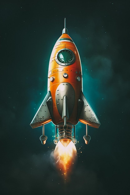 Eine orangefarbene Rakete mit dem Wort „Space“ darauf