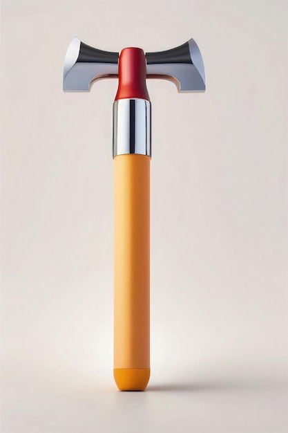eine orangefarbene Röhre mit silberner Spitze und einer Hammeraxt mit roter Kappe