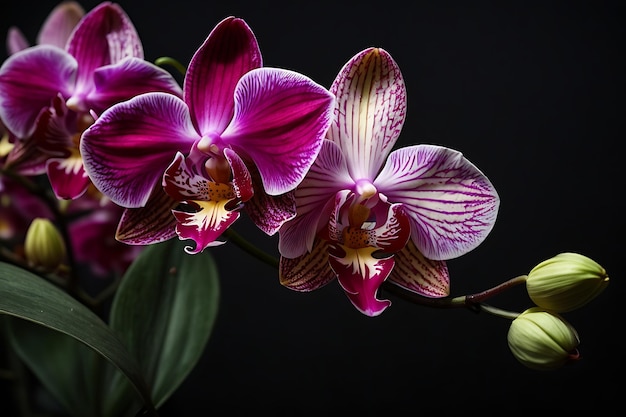 Eine Orchideeblume auf schwarzem Hintergrund