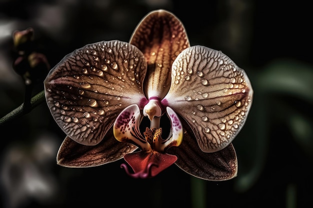 Eine Orchideenblüte mit Wassertropfen
