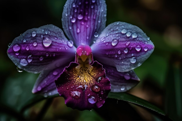 Eine Orchideenblüte mit Wassertropfen