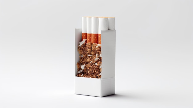 Foto eine packung zigaretten, die mühelos in der schachtel eingebettet ist