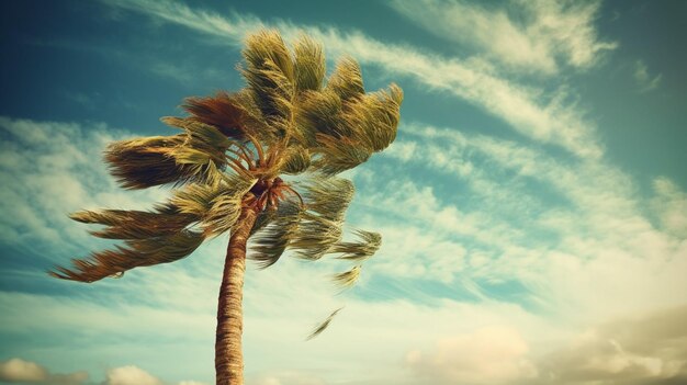 Foto eine palme, die sich im wind wiegt