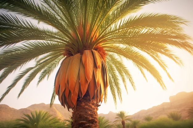 Eine Palme mit Sonnenuntergang islamischen Hintergrund Ramadhan-Hintergrund