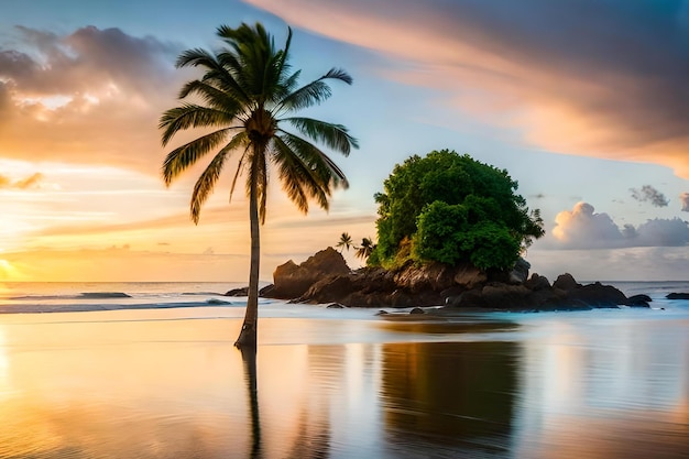 Eine Palme steht an einem Strand in Costa Rica.