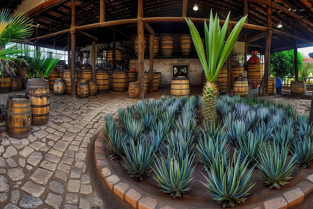 Eine Panoramaaufnahme einer Tequila-Destillerie, die den Prozess zeigt