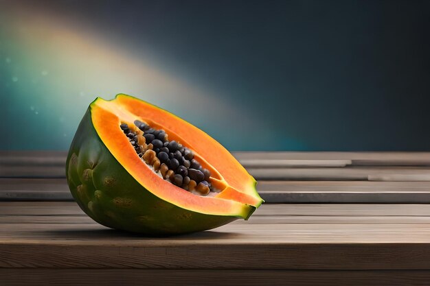 Eine Papaya ist eine Melone mit schwarzen Kernen.