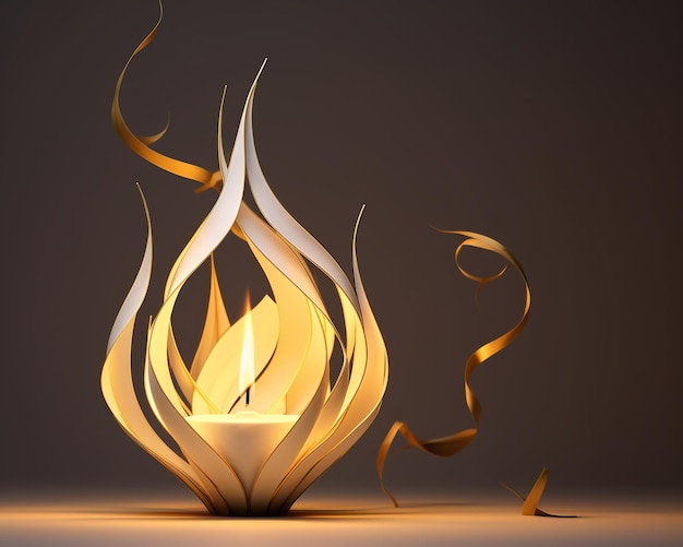 Eine Papierlampe mit gelber Flamme auf goldenem Hintergrund. Illustration: Diwali. Bilder und Illustrationen: