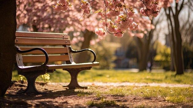 Eine Parkbank im Park im Frühling