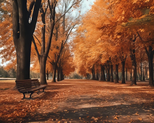 Eine Parkbank mitten in einem Herbstpark