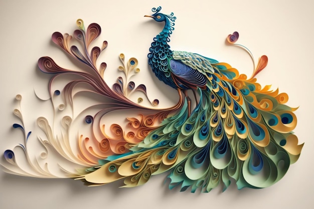 Foto eine peacock-skulptur, digitale papierquilling-kunst, digitale illustration, die von ki generiert wurde