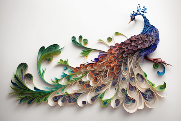 Foto eine peacock-skulptur, digitale papierquilling-kunst, digitale illustration, die von ki generiert wurde