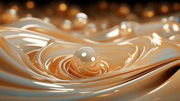 Eine Perle in einer wirbelnden weiß-goldenen Flüssigkeit
