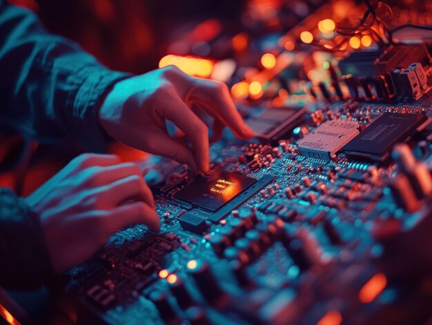 Eine Person arbeitet an einem Arduino-Board