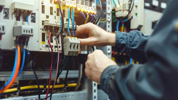 eine Person arbeitet an einem Computer mit Drähten und Drähten