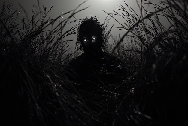 Foto eine person auf einem feld mit dem mond hinter sich