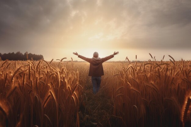 Eine Person, die auf einem Feld steht, das mit generativer KI-Technologie erstellt wurde