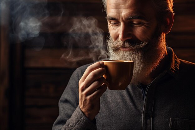 Foto eine person, die das aroma von frisch gebrautem kaffee riecht