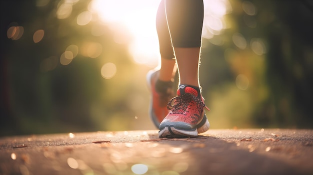 Eine Person, die ein Paar Laufschuhe trägt, geht auf einer Straße.