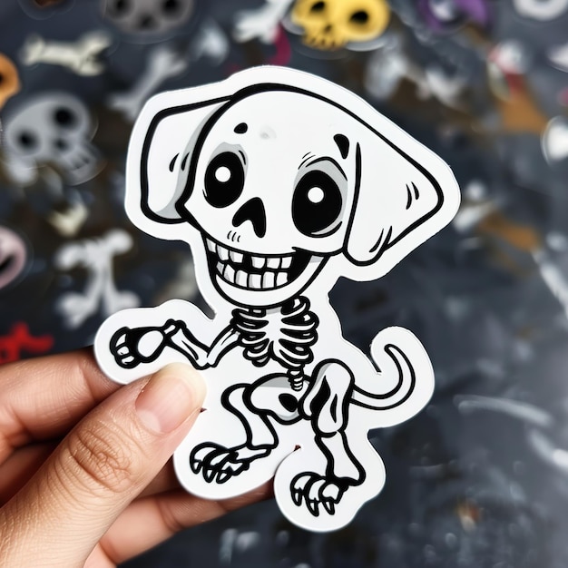Foto eine person, die ein skelett mit einem skelett drauf hält