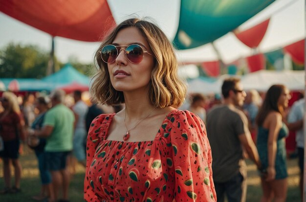 Foto eine person, die ein wassermelon-kleid bei einer summe trägt