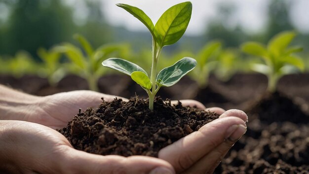 Foto eine person, die eine pflanze mit dem wort sprouting an sich hält