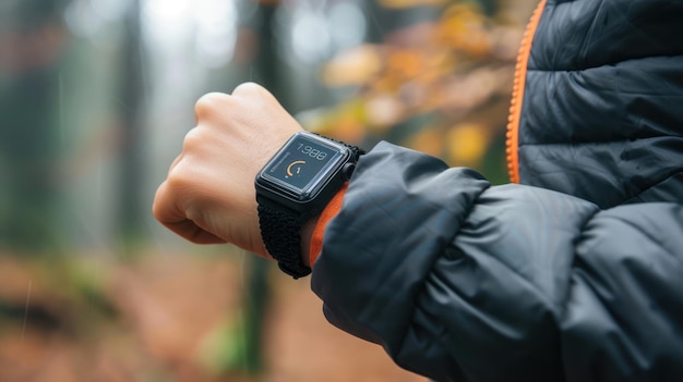 Foto eine person, die eine smartwatch trägt, die ki verwendet, um fitness- und wellness-metriken zu verfolgen