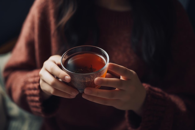 Eine Person, die eine Tasse Tee hält, generative KI