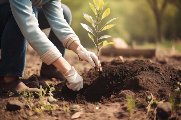 Eine Person, die einen Baum in einem Garten pflanzt