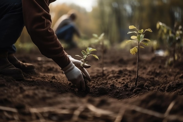 Eine Person, die einen Baum in einem Garten pflanzt