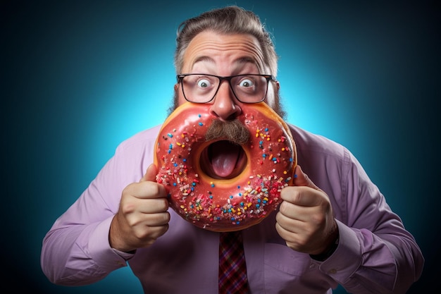 Eine Person, die einen Donut als Ring trägt