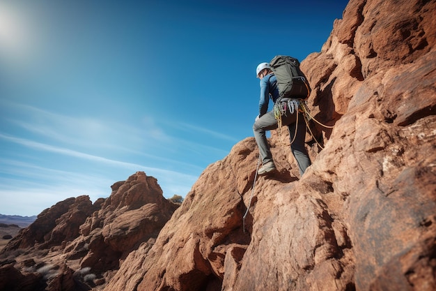 Eine Person, die einen Klippenweg zu einem Berggipfel erklimmt Generative KI