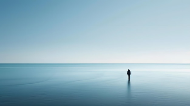 eine Person, die im Wasser steht, mit einem Himmelshintergrund und eine Person im Wasser