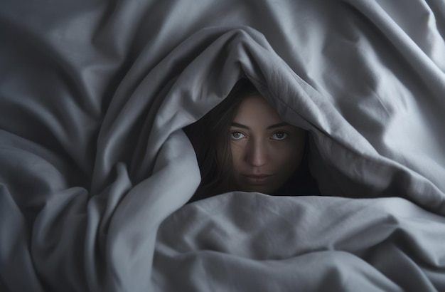 eine Person, die sich unter Decken in einem Bett versteckt