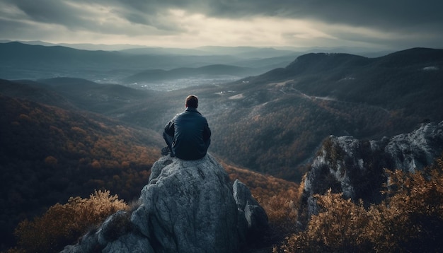 Eine Person, die triumphal von der KI zum Berggipfel wandert