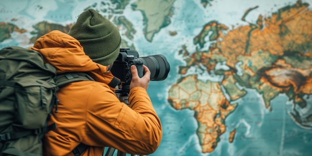 Eine Person fotografiert eine Karte mit einer Kamera