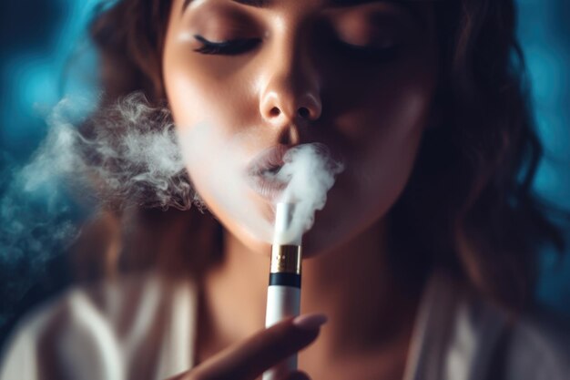 Foto eine person hält eine e-zigarette an die lippen
