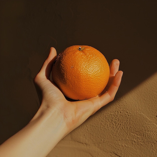 eine Person hält eine Orange in der Hand