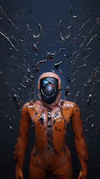 Eine Person in einem orangefarbenen Anzug mit einem zerbrochenen Glas