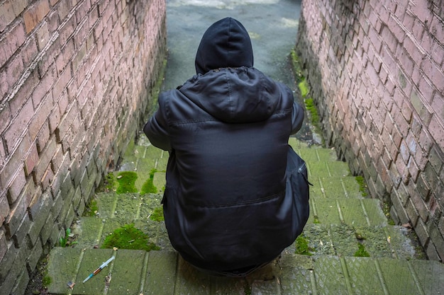 Foto eine person in einer krise nach längerem konsum von drogen und alkohol das konzept des alkoholismus