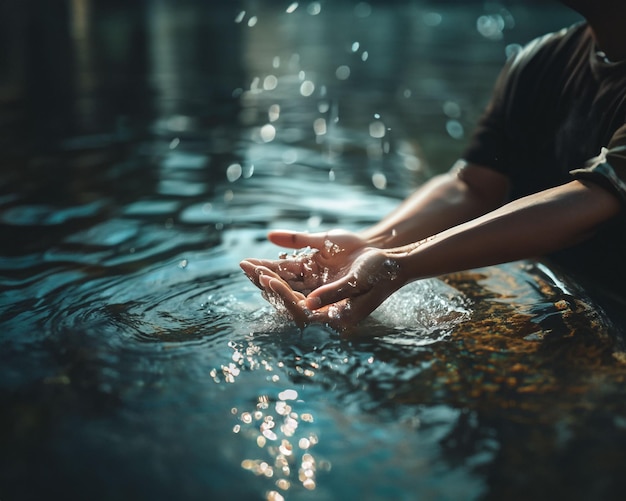 Foto eine person ist in einem pool mit wassertropfen