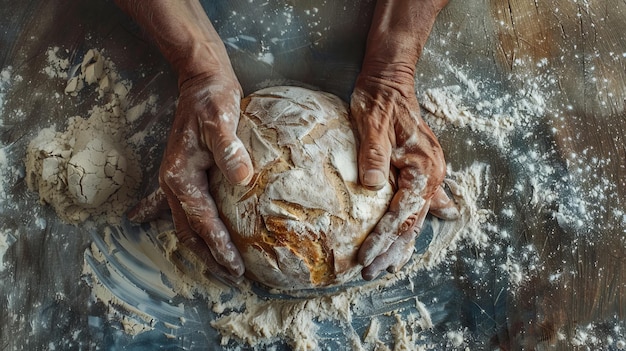 Eine Person macht Brot und hält es in ihren Händen