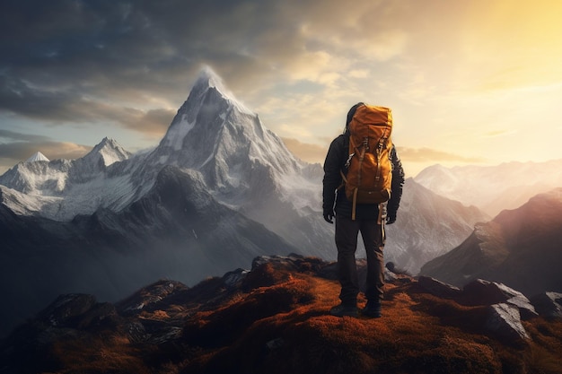 Eine Person mit einem Rucksack wandert in Richtung einer generativen Ai