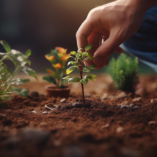 Eine Person pflanzt einen Baum im Garten