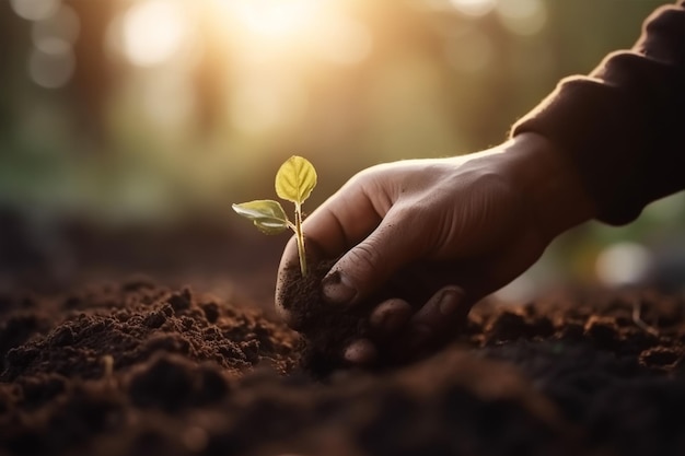 Eine Person pflanzt einen Baum in die Erde