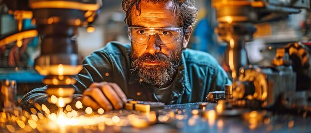 Foto eine person platziert eine aluminiumkomponente auf einem cnc-gerät und stellt ein verarbeitungsgerät ein