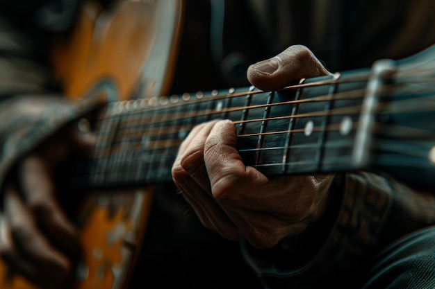 Eine Person spielt mit der linken Hand Gitarre