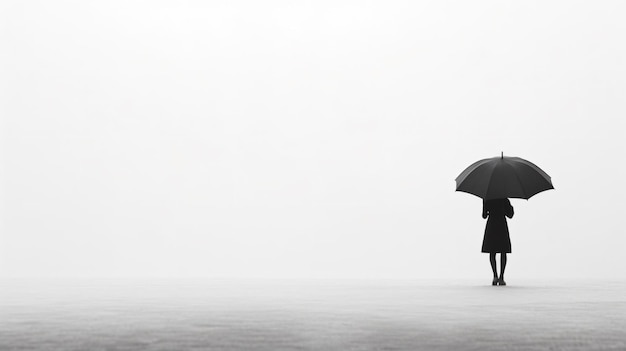 Eine Person steht im Schnee und hält einen Regenschirm