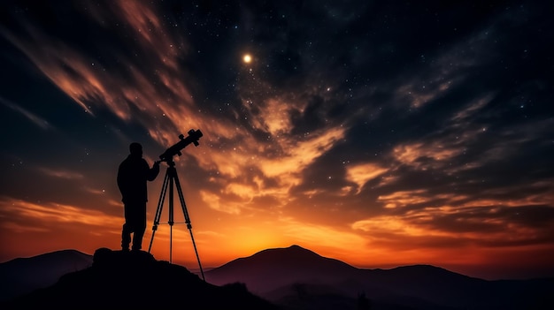 Eine Person vertieft sich in die Sternenbeobachtung durch ein Teleskop