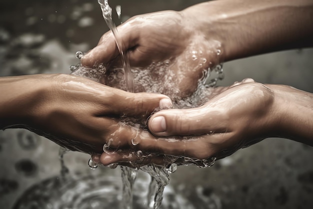Eine Person wäscht sich die Hände mit Wasser in den Händen
